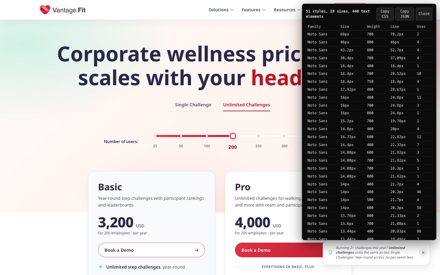 The median pricing page uses 13 font sizes